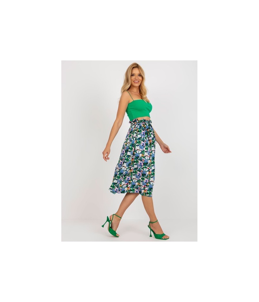 Niebiesko-Czarna Spódnica Midi z Eleganckim Paskiem Niebiesko-Czarna Spódnica Midi z Eleganckim Paskiem