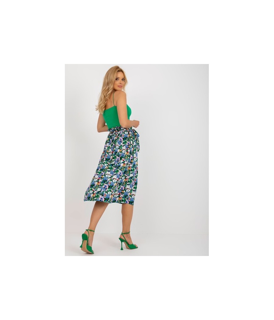 Niebiesko-Czarna Spódnica Midi z Eleganckim Paskiem