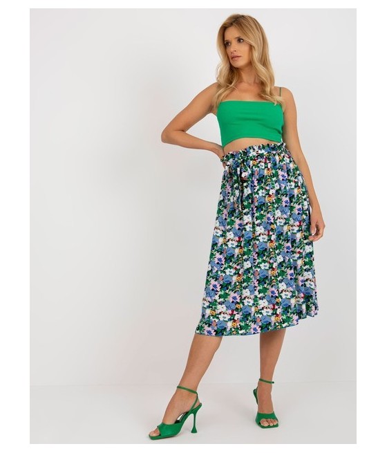 Niebiesko-Czarna Spódnica Midi z Eleganckim Paskiem
