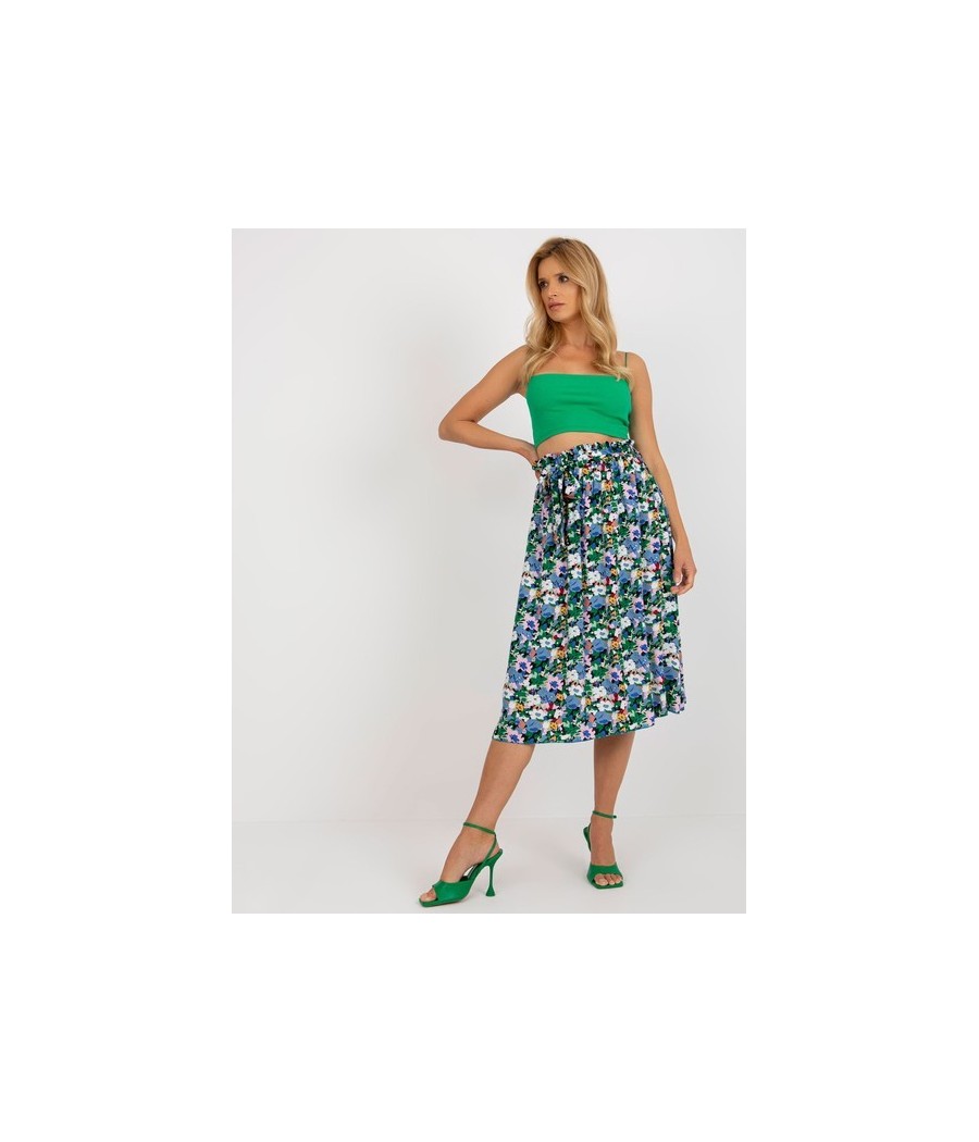Niebiesko-Czarna Spódnica Midi z Eleganckim Paskiem