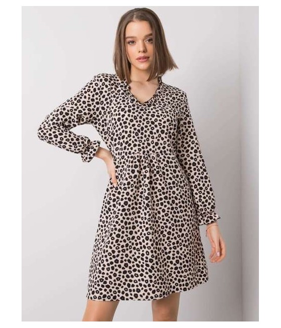 Sukienka mini w panterkę z długim rękawem - Stylowa i elegancka