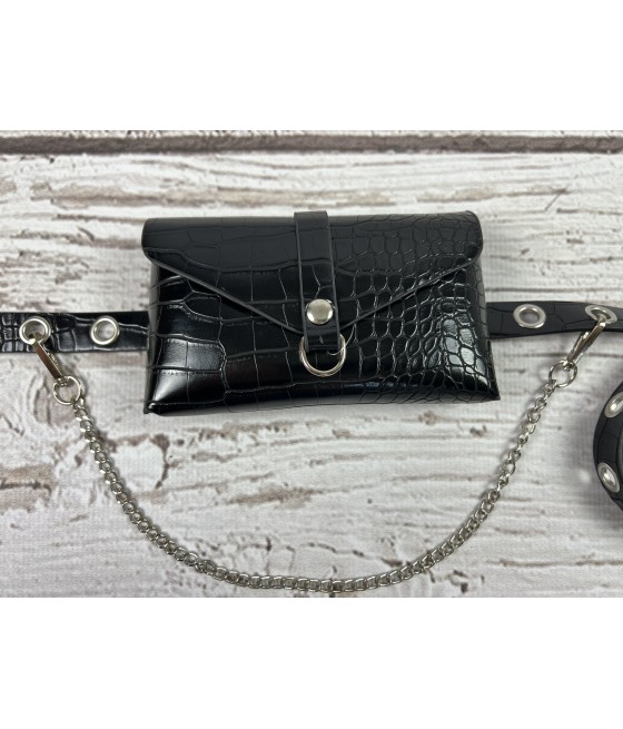 Elegancka nerka skórzana z łańcuszkiem - Butik Xoni