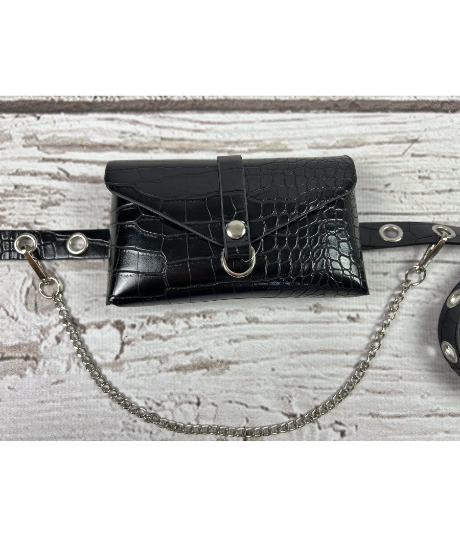 Elegancka nerka skórzana z łańcuszkiem - Butik Xoni