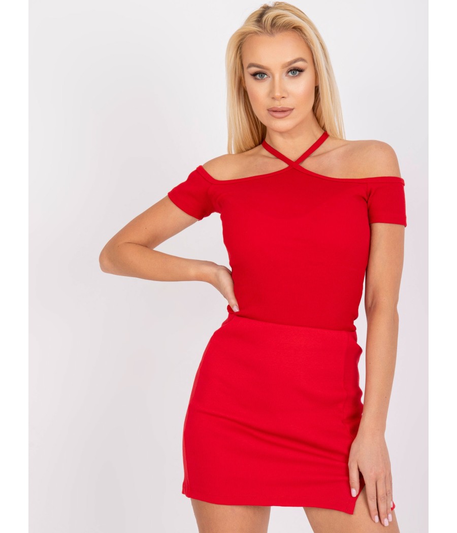 Bluzka hiszpanka z prążkowanego materiału - Xoni Butik